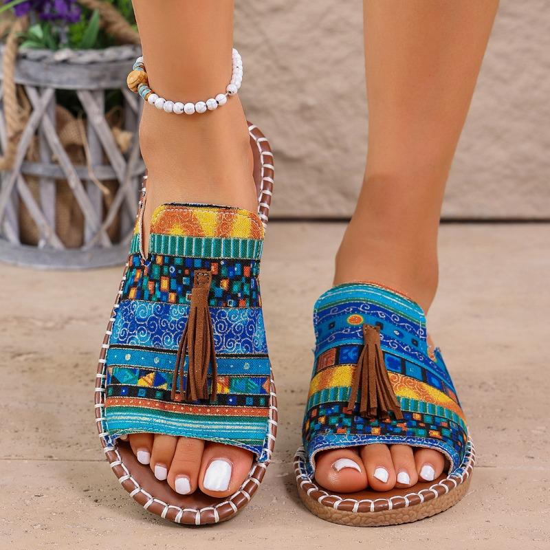 Women's Slippers Summer Outdoor Casual Low Heel Fringe Sandals for Daily Mixed Colors Comfortable Beach Slippers Plus Size 43