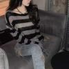Gothic Ladies Sweater Crew Neck Long Sleeve Striped Cropped Knit Sweater Y2K Sexy Top Off-the-shoulder Zipper Design New Fashion