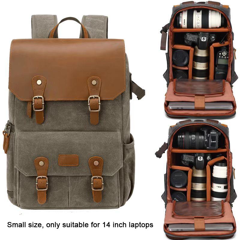 Professional Waterproof Waxed Canvas DSLR Camera Backpack USB Charging Por Large High-End Camera Bag Backpack Camera Drone Backpack