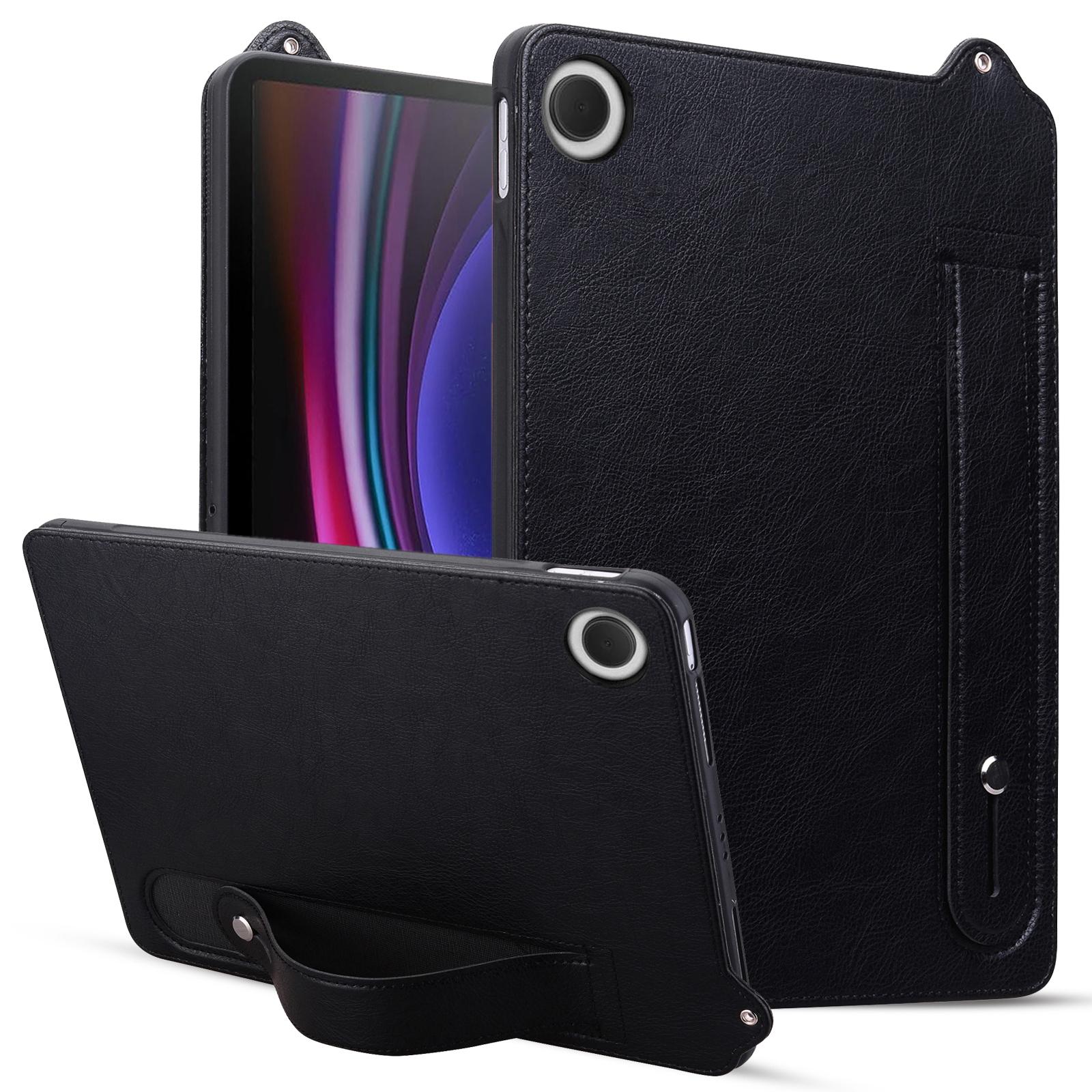 

For Samsung Galaxy Tab A9 X110 X115 Case Hand Strap Kickstand Leather Tablet Cover Black