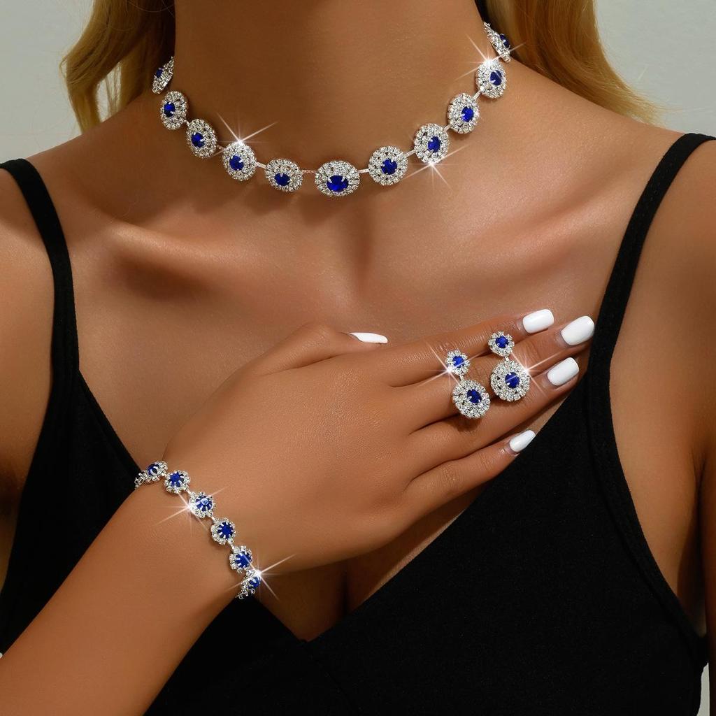 Royal Blue Bridal Jewelry Set: Elegant Necklace, Earrings & Bracelet for Weddings & Evening Dresses