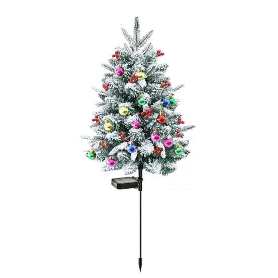 23 Inch Lighted Artificial Christmas Urn Filler Pre-lit Xmas Pine Tree with Cones Red Berries Tripod Stake And LED Light Outdoor Porch Planter Filler