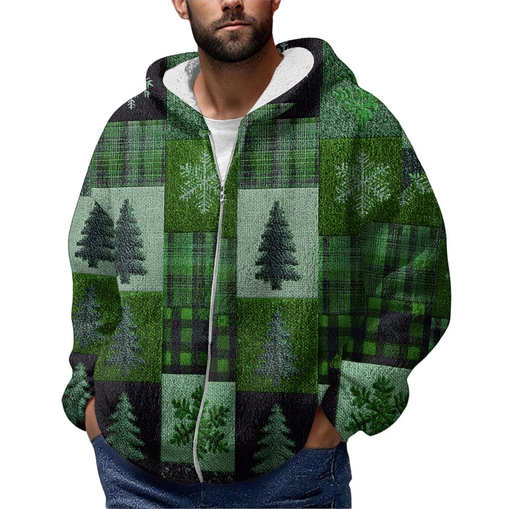 Felpa con cappuccio in pile con cerniera invernale da uomo con tasca applicata, giacca casual