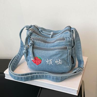 Crossbody Bag Women's Large Capacity Vintage Denim Bag Multi-Pocket Lightweight Shoulder Bag