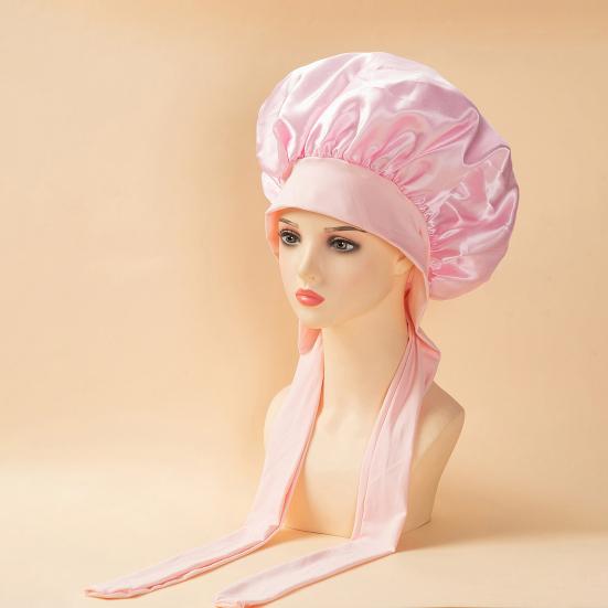 Sleeping Satin Bonnet with Elastic Tie Band Adjustable Large Silk Hair Bonnet Wrap Solid Color Women Braids Long Curly Hair Night Sleep Cap