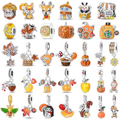 Charms Copper Squirrel Maple Leaf Honey Autumn Charms Beads Fit Original Bracelets Bangle Necklace Fine Diy Jewelry