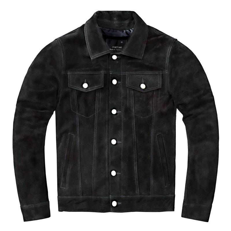 Kurtka z dwuwarstwowej skóry zamszowej bydlęcej Męska kurtka skórzana motocyklowa dżinsowa Kurtka dopasowana