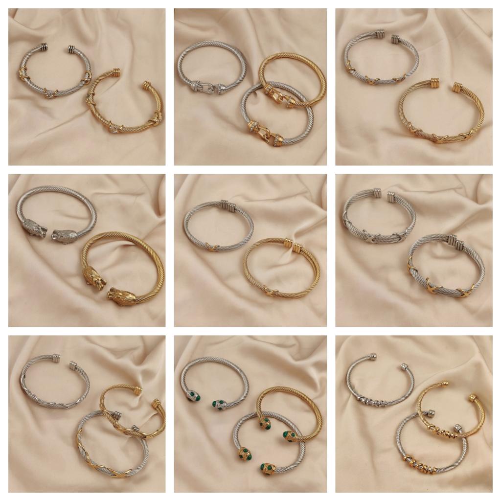 Stainless Steel Letter X Inlaid Zirconium Twist Rope Steel Wire Rope Opening Bracelet Women's Cable Bracelet Party Daily Jewelry