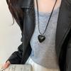 1Pc Korean Black Love Pull Adjustable Leather Rope Long Necklace Women's Red Retro High-end Accessories Sweater Chain