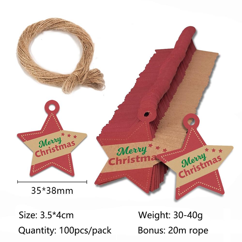 

100Pcs Merry Christmas Gift Tags Santa Claus Snowman Xmas Tree Shape DIY Hang Tags with Rope New Year Party Gift Wrapping Labels