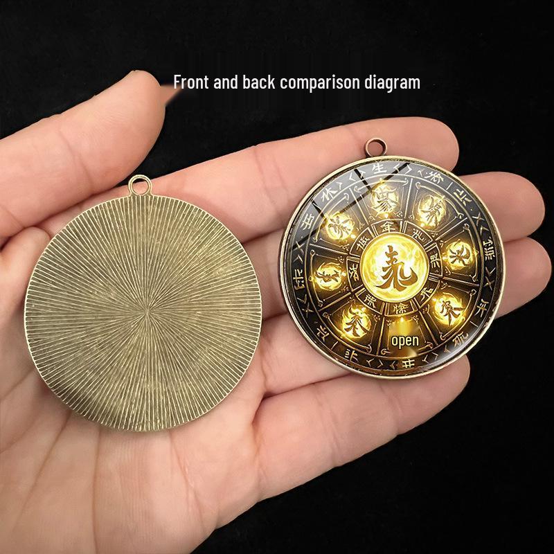 4cm Eight Doors Antique Bronze Pendant with Turquoise Gem - High-Quality Welcome Wealth Hanging Jewelry.