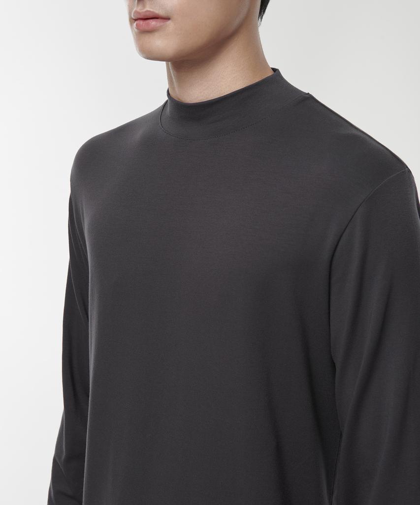 MUSINSA STANDARD Tencel Slim Mock Neck Long Sleeve T-Shirt [Dark Gray]