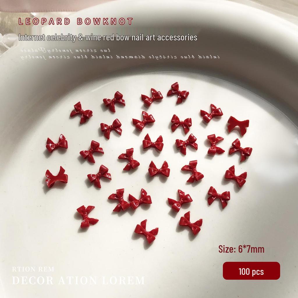 Ancola Burgundy Red 3D Resin Bow Nail Art Accessories - New Year Edition