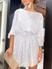 Long Sleeve Sequined Midi Dress for Girls, Waist-Defined Sexy Homecoming/Party Dress, Ins Style