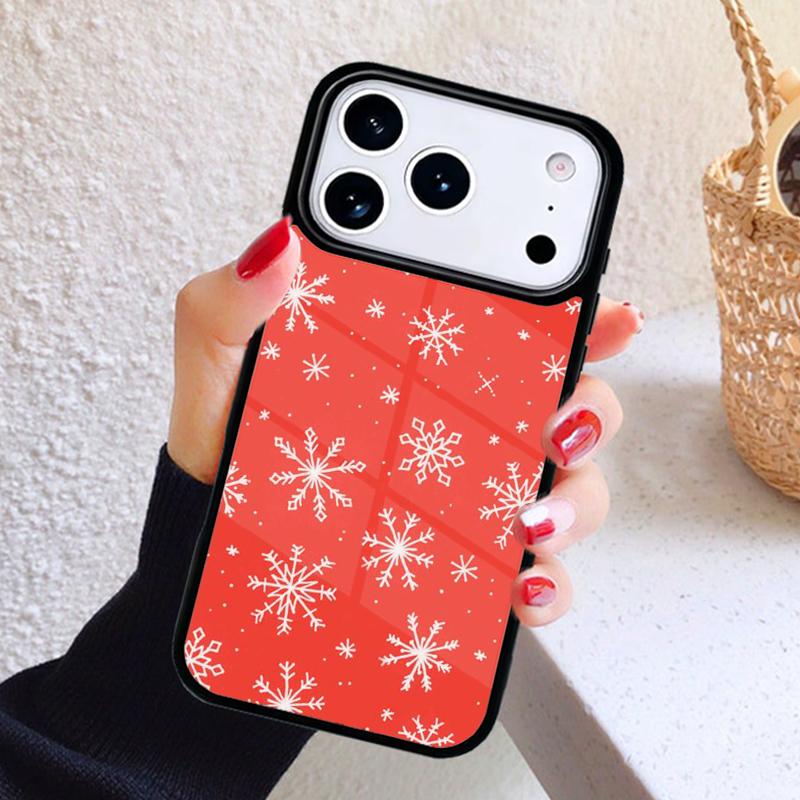 Winter Snowflakes Red Phone Case For iPhone 17 Air 16 15 14 13 12 11 Pro Max Plus