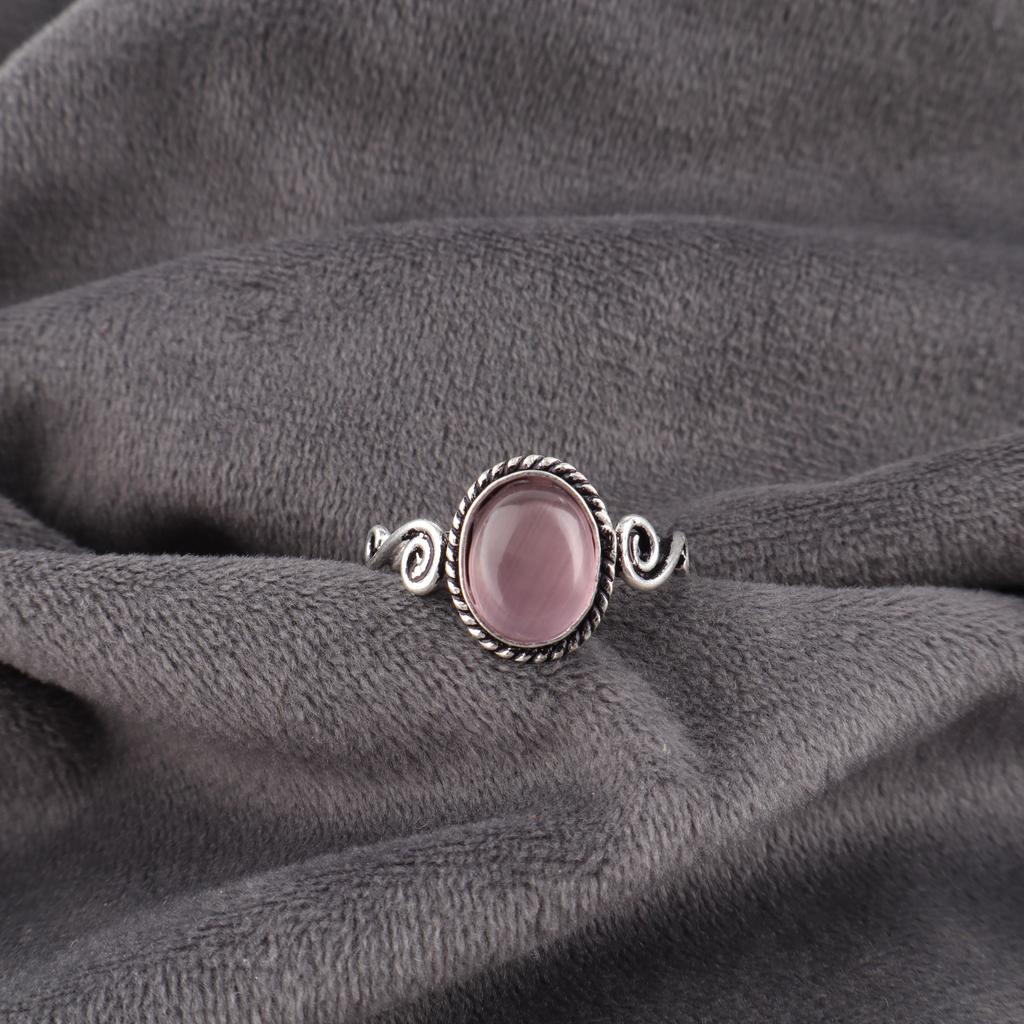 Lila Katzenauge 925 Sterlingsilberring, Handgefertigter Silberschmuck, Wunderschöner Katzenaugen-Edelsteinring Schmuck zum Geschenk