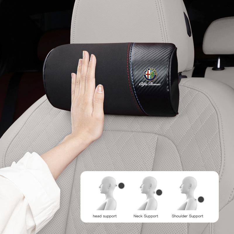 1Pcs Carbon Fiber Suede Car Headrest Seatbelt Shoulder Cover For Alfa Romeo 156 159 147 4C 8C 166 Giulia Giulietta Mito Stelvio zq5
