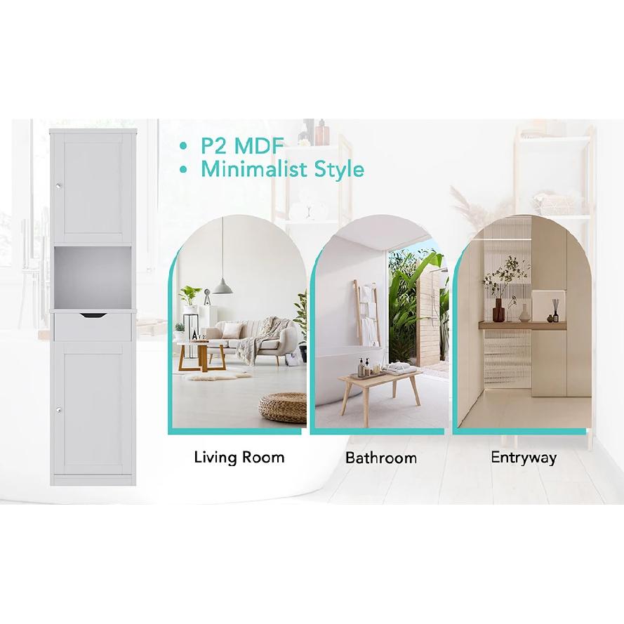 Tall Bathroom Storage Cabinet, 64”H Narrow Storage Unit for Small Spaces, Freestanding Modern Cabinet with Adjustable Shelves