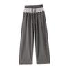 Gray Lace Polka Dot Scimitar Pants: Women's High Waist Drawstring Loose Wide Leg Sports Pants for Spring