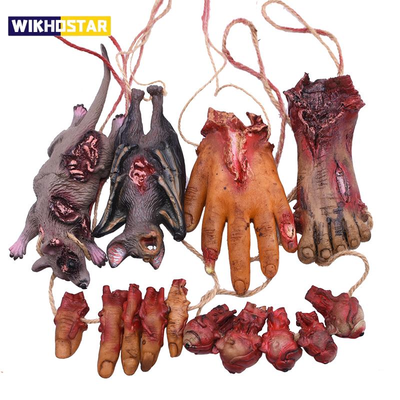 Halloween Horror Hanging Pendant Fake Dead Mouse Bat Broken Hand Feet Halloween Party Home Haunted House Scary Decoration Props