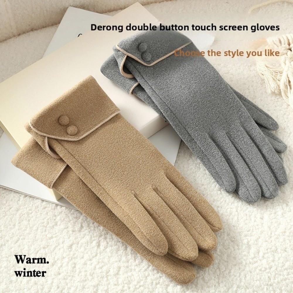 Full Finger Women Suede Gloves Plush Winter Mittens Vintage  Gloves  Sports