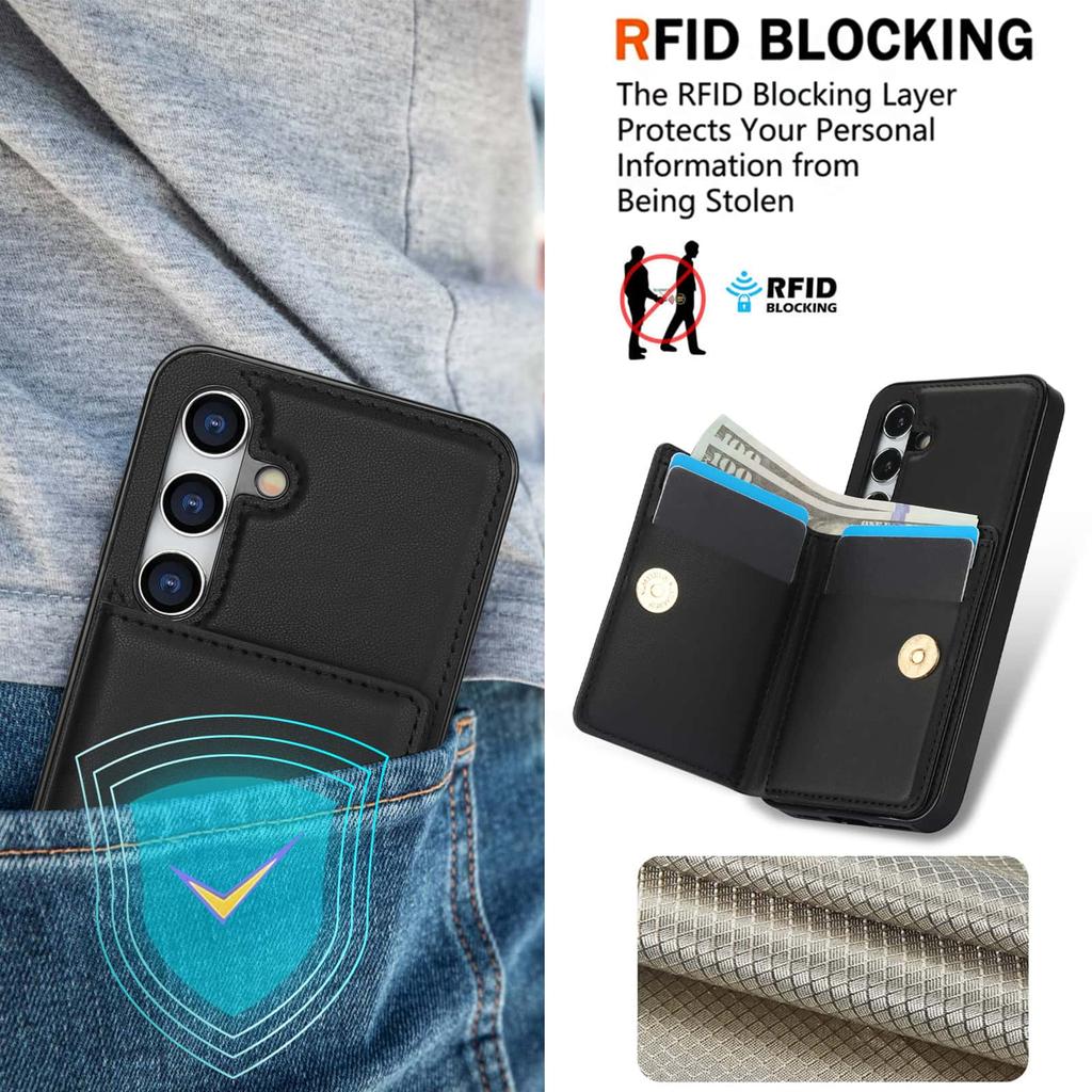 Wallet Case with Card Holder, 360° Rotation Ring Kickstand Magnetic Clasp and Durable Shockproof Cover for Samsung Galaxy S24 FE