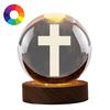 3D Hands Prayer Faux Crystal Ball with Wooden Base Clear Engraved Prayer Hand Ball Night Light Religious Christian Gifts for Women Men