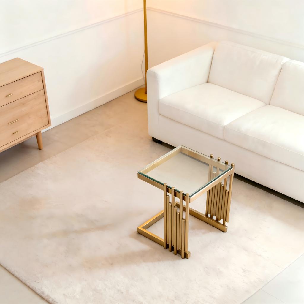 41cm Modern Square Side Table for Living Room with Clear Tempered Glass Desk and Gold Stainless Steel Frame Luxury Mirror Finish for Bedroom Balcony