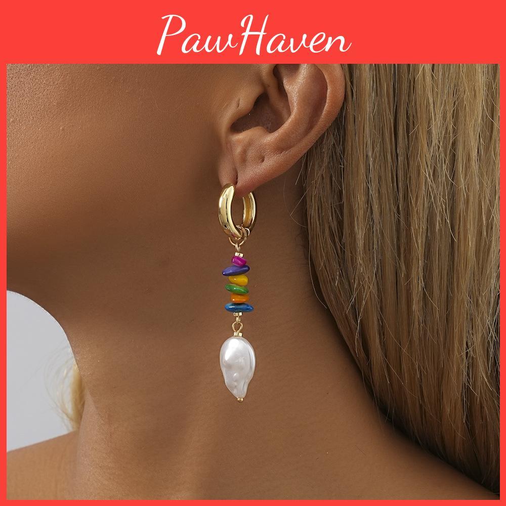 Irregular Fashionable Shape Earrings With Colorful Natural Stones Pearls And