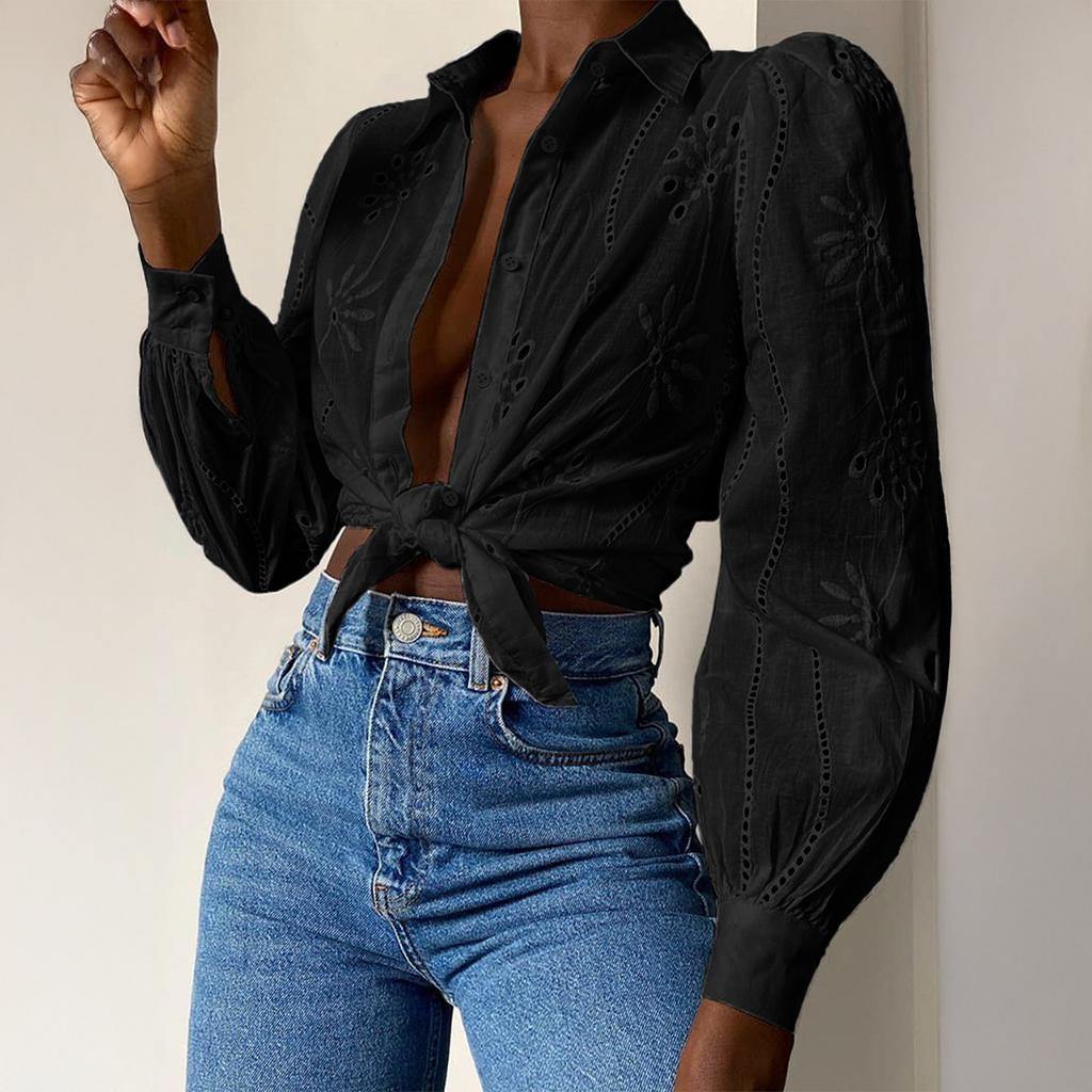 Lässige Urlaubsmode Hohlgestrickte Langarm-Cardigan-Bluse für Damen 2025 Herbst und Winter