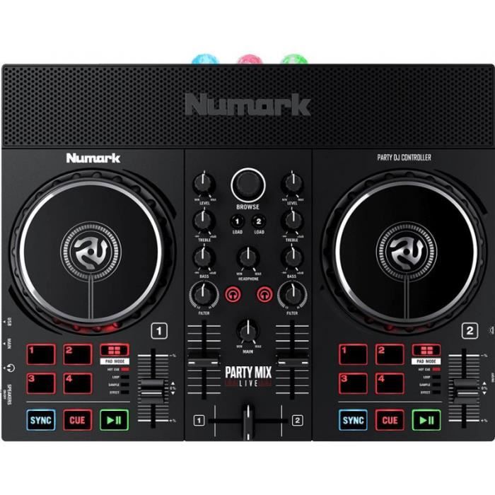 Numark PARTYMIXLIVE - Contrôleur USB DJ 2 voies avec haut-parleurs