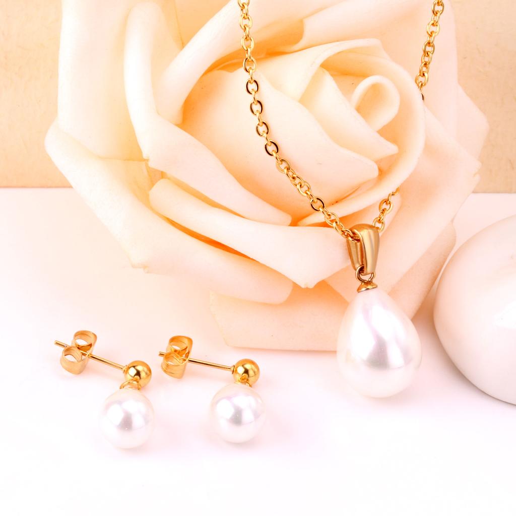 LUXUKISSKIDS Trendy Bílé Umělé Perly Nerezová Ocel Řetízky Náušnice Sady Pro Ženy Indické Šperky Sady parures bijoux