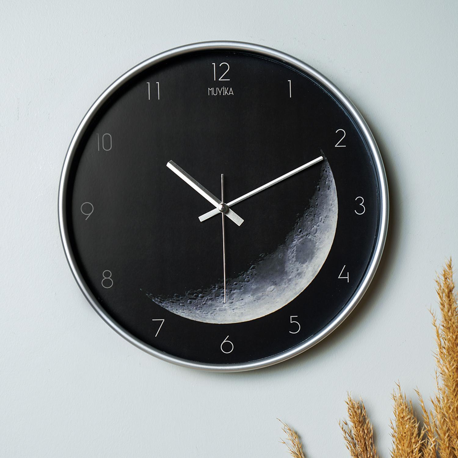 

MUYIKA Настінні годинники з безшумним механізмом Iniziare Real Glass 30 см Pds-30 Moon