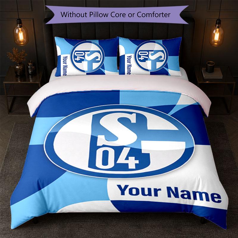Schalke 04 FC Bettwäsche-Set mit individuellem Namenstext 1 Bettbezug + 2 Kissenbezüge Fußball-Logo Personalisierte Geschenkidee für besondere Anlässe Schlafzimmerdekoration