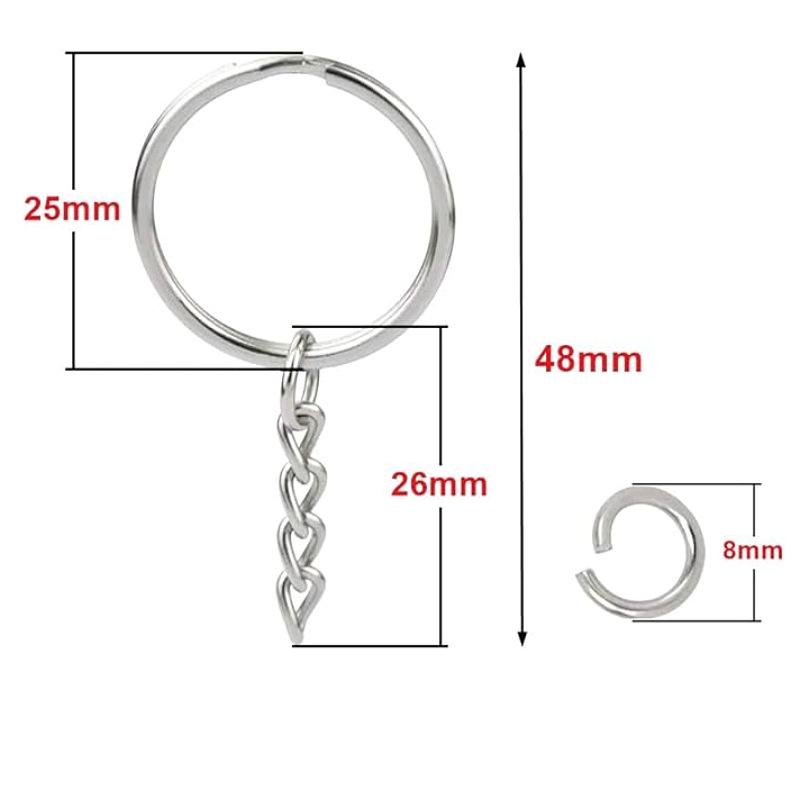 25mm Key Ring with 4-Section Twist Chain, Available In Packs of 50 or 100