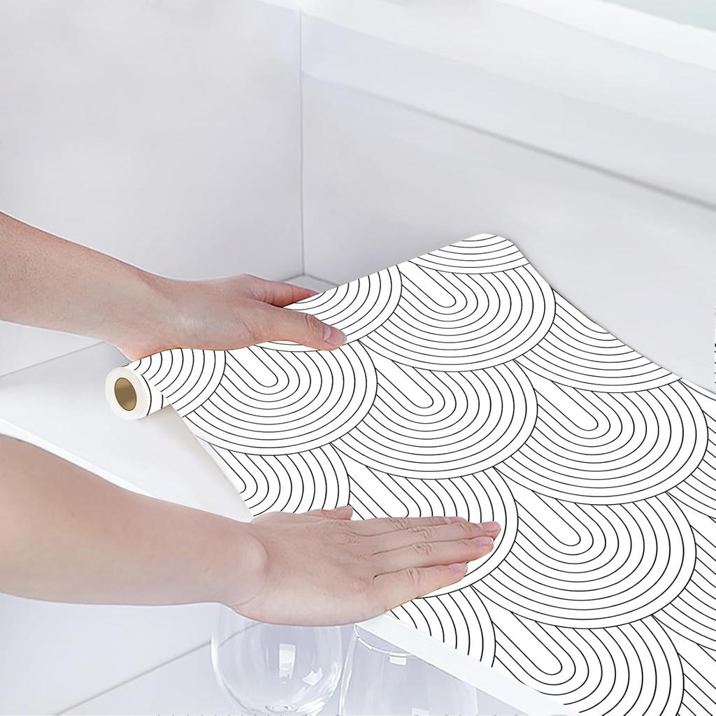 Shelf Cabinet Liner,Self-Adhesive Drawer,Peel and Stick Paper, Kitchen Cabinets and Cupboard Decorate,Bathroom,Black and White