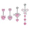 Set 4 Sexy Edelstahl Bauchnabelringe Pfirsichherz Schleife Rosa Zirkonia-Inlay für Damen. Süße Bauchnabelpiercings für Hochzeit/Party