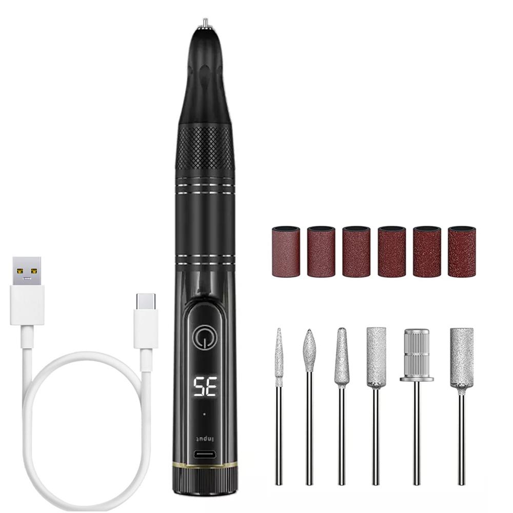 

Акумуляторна електрична машинка для манікюру з LED-дисплеєм, з реверсом, E-file, для акрилових нігтів, набір для манікюру