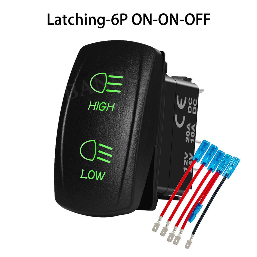 Headlights Rocker Switch 6 Pin ON-ON-OFF / 7Pin ON-OFF-ON High Low Beam Rocker Switch with Wires for Car UTV Truck RV Trailer