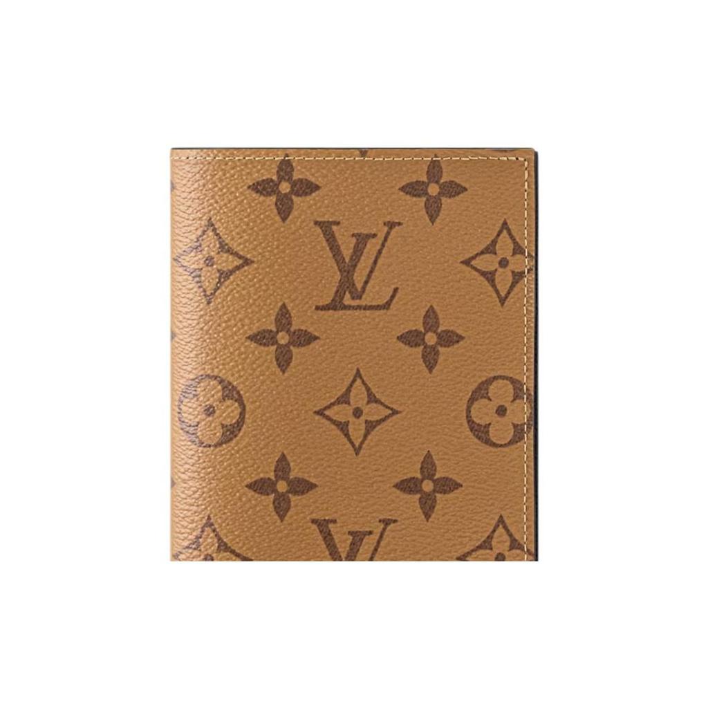 Louis Vuitton MONOGRAM REVERSE Brand-Printed Flap Closure Coated Canvas Passport Holder Unisex Style Khaki