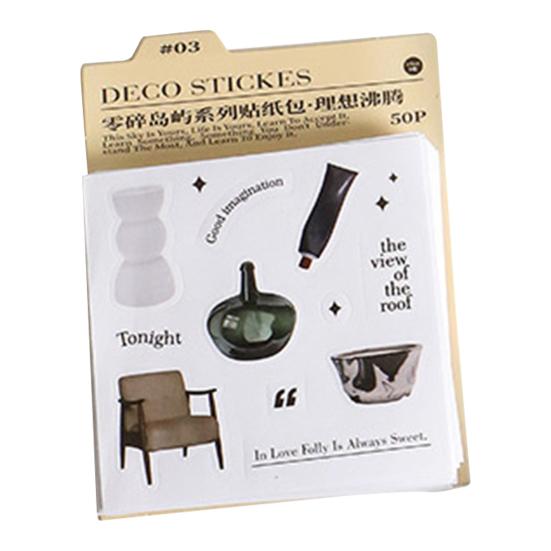 

50 Sheets Scrapbook Sticker Self-adhesive Diverse Styles Rich Patterns DIY Fragmented Island Junk Journaling Sticker Planner Decorative Mobile