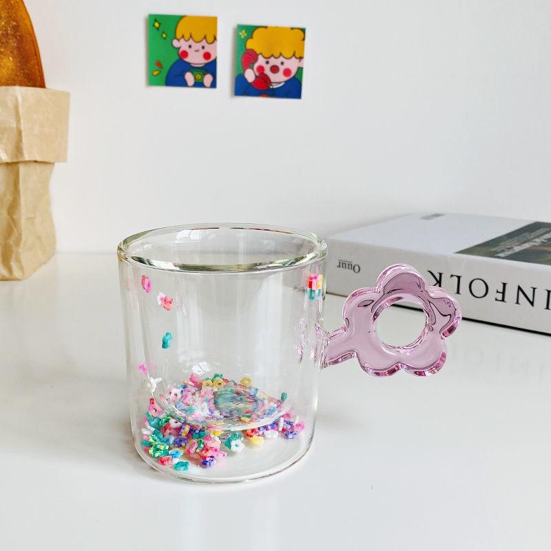 

Двухслойная Изолированная Кружка для Молока Цветной Цветок Любовная Чашка Пивные Кружки Кофейные Чашки Милая Мультяшная Кружка Стеклянные Стаканы для Воды Роскошь 260ml