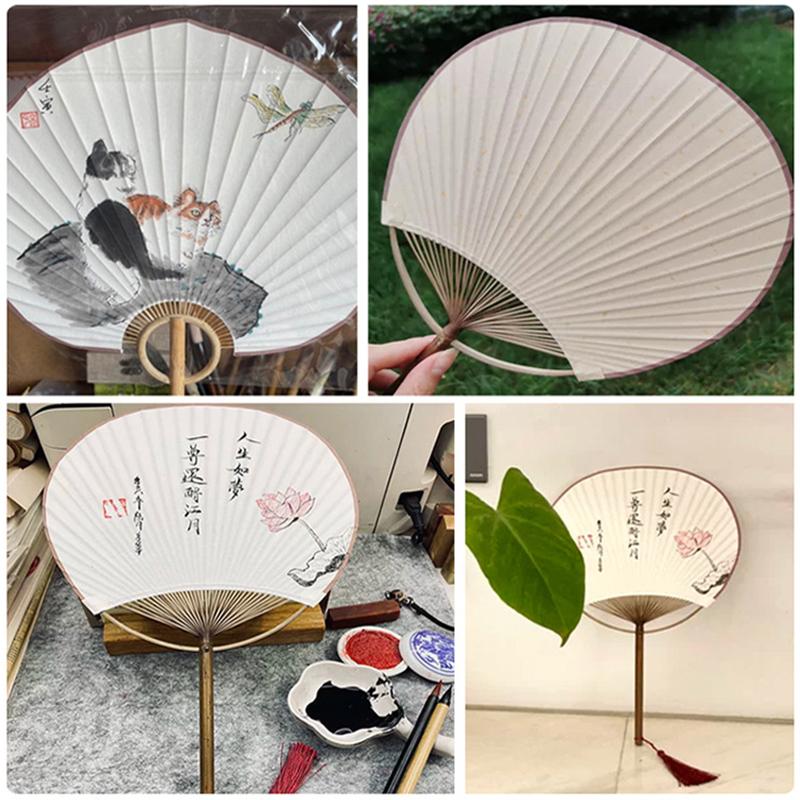 Elegant and Unique Traditional Plain Fan DIY Art Hand Drawn Circular Square High-end Rice Paper