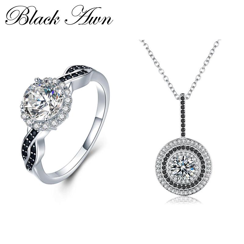 BLACK AWN Jewelry Sets Luxury Black Spinel Stone Sets Jewelry & Bijouterie Fashion Jewelry Sets