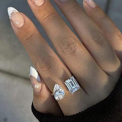 Hot New 925 Sterling Silver Pear Cut Emerald Cut Simulated Diamond Wedding Party Vintage Open Ring Fine Jewelry Christmas Gifts