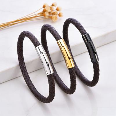 2026 European and American Fashion Titanium Steel Woven Bracelet Leather Rope, Men's Bracelet Jewelry Woven Bracelet