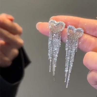 Silver Needle Love Chain Fringed Earrings Light Luxury Long Earrings Temperament Personalized Earrings