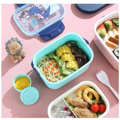 Cartoon-Design Auslaufsichere Brotdose Mehrkammer-Bento-Behälter mit Dip-Bechern Löffeln Ideal für Draußen und zur Aufbewahrung von Obst