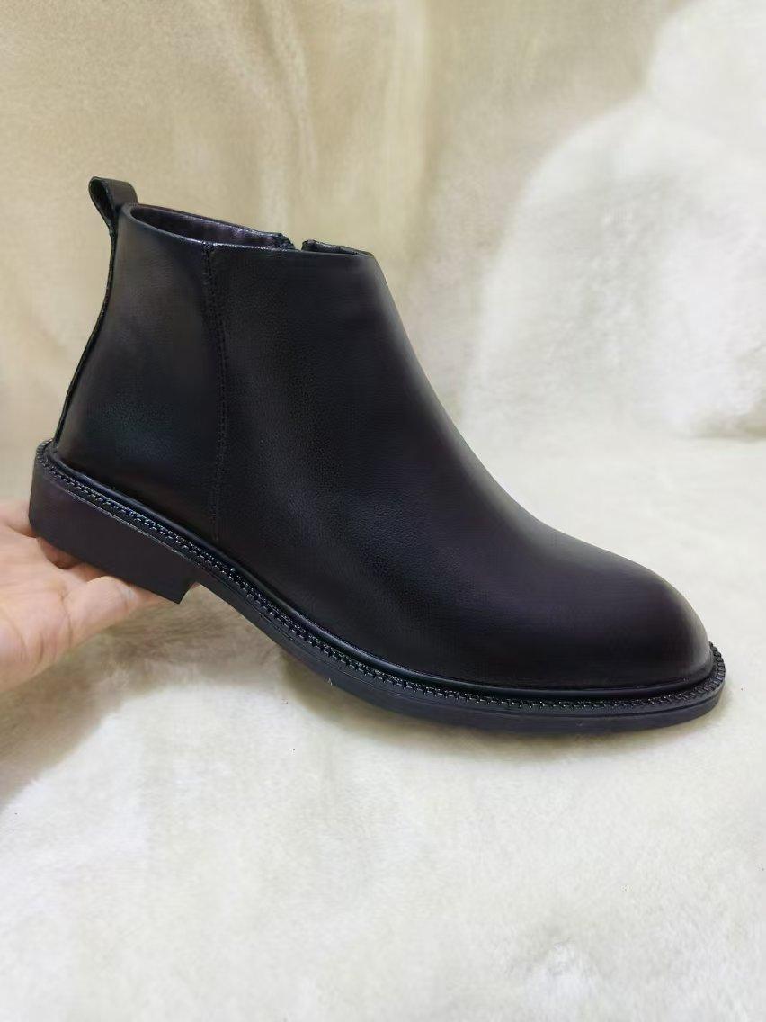 

Ботинки челси мужские осенне-зимние кожаные бархатные короткие ботинки британский стиль высокие трендовые универсальные теплые кожаные ботинки 38