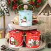 2pcs Christmas Candy Boxes with Handle Handheld Round Bucket Sweets Packaging Tins Portable Tinplate Candies Holders